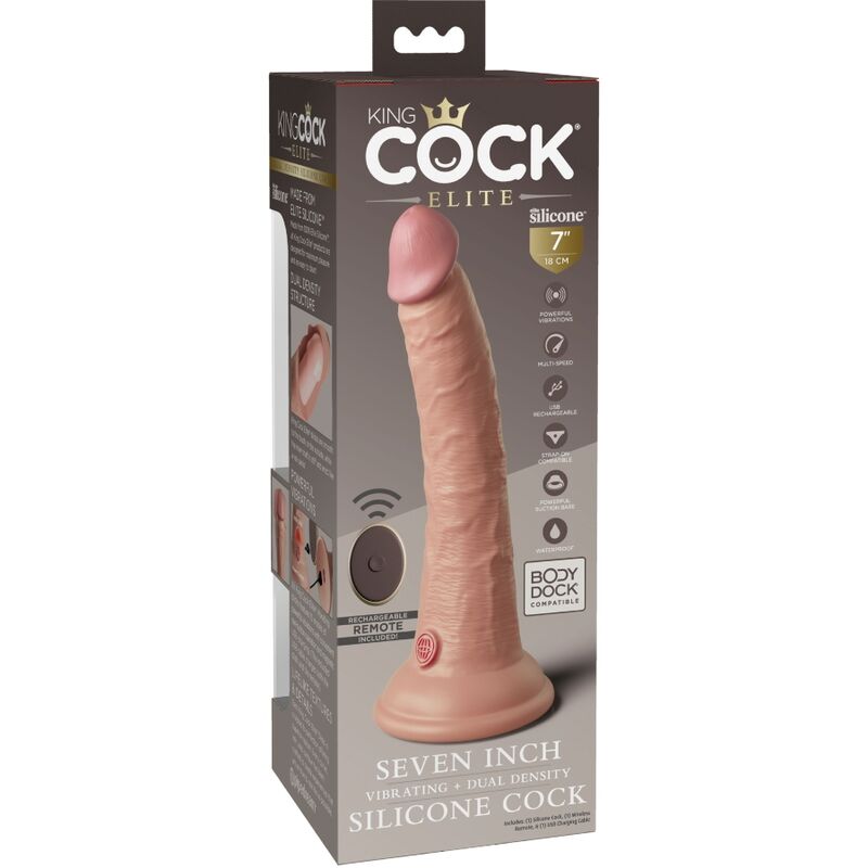 KING COCK - ELITE DILDO REALISTICO VIBRADOR & SILICONA CONTROL REMOTO 17.8 CM KING COCK