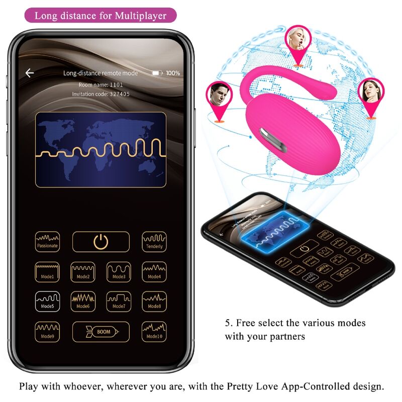 PRETTY LOVE - DOREEN HUEVO VIBRADOR RECARGABLE MAGENTA CONTROL REMOTO PRETTY LOVE SMART