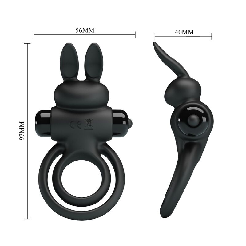 PRETTY LOVE - ANILLO VIBRADOR III CONEJO PARA PENE NEGRO PRETTY LOVE MALE