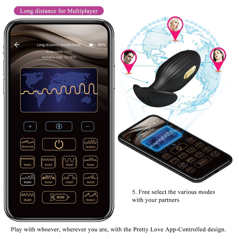 PRETTY LOVE - JEFFERSON PLUG ANAL CONTROLADO POR APP NEGRO PRETTY LOVE BOTTOM
