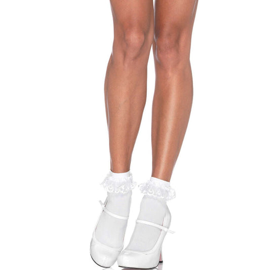 LEG AVENUE - CALCETINES CON VOLANTE ENCAJE BLANCO LEG AVENUE HOSIERY