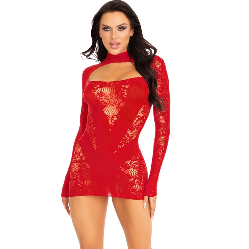 LEG AVENUE - MINI VESTIDO DE ENCAJE CON MANGA LARGA ROJO LEG AVENUE DRESSES
