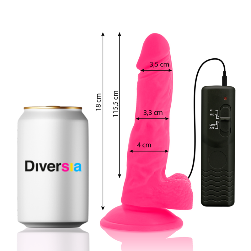 DIVERSIA - DILDO REALISTICO FLEXIBLE CON VIBRACIÓN ROSA 18 CM -O- 4 CM DIVERSIA