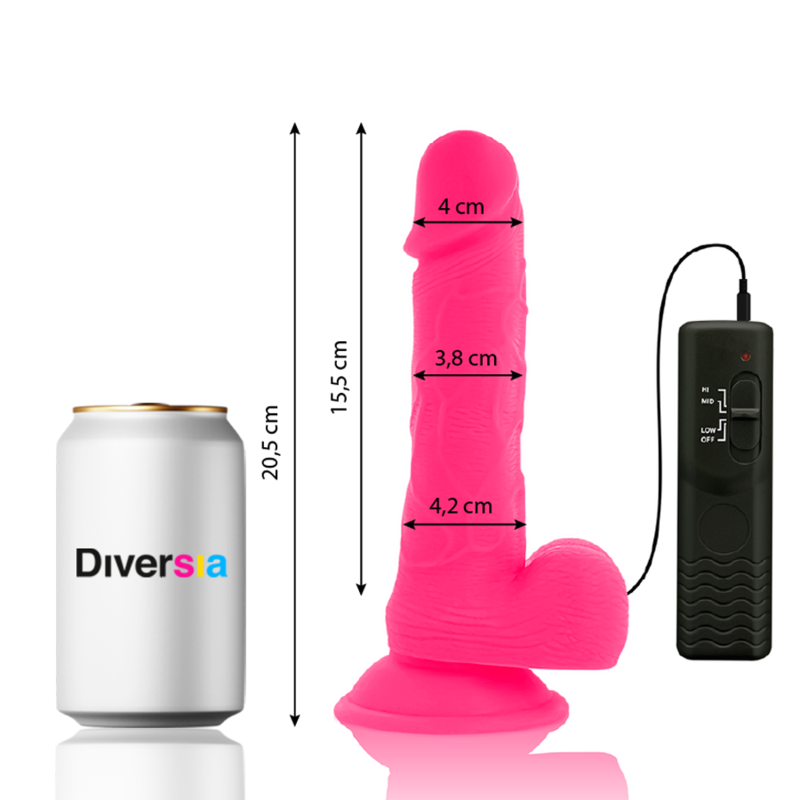 DIVERSIA - DILDO REALÍSTICO FLEXIBLE CON VIBRACIÓN ROSA 20.5 CM -O- 4.2 CM DIVERSIA