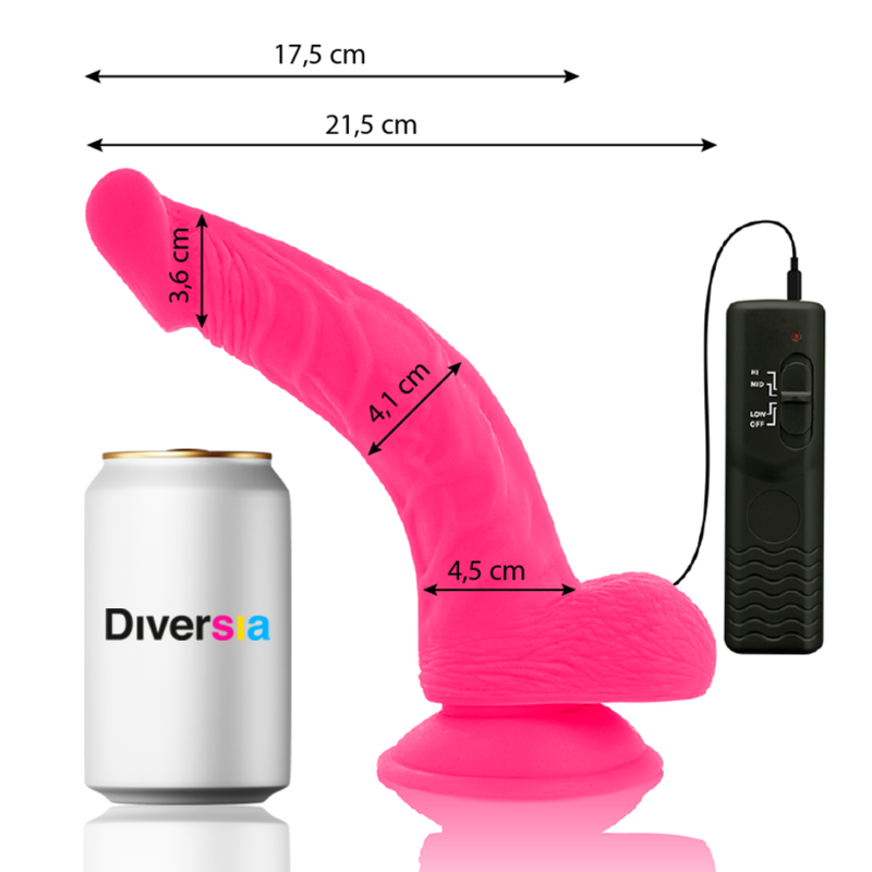 DIVERSIA - DILDO REALÍSTICO FLEXIBLE CON VIBRACIÓN ROSA 21.5 CM -O- 4.5 CM DIVERSIA