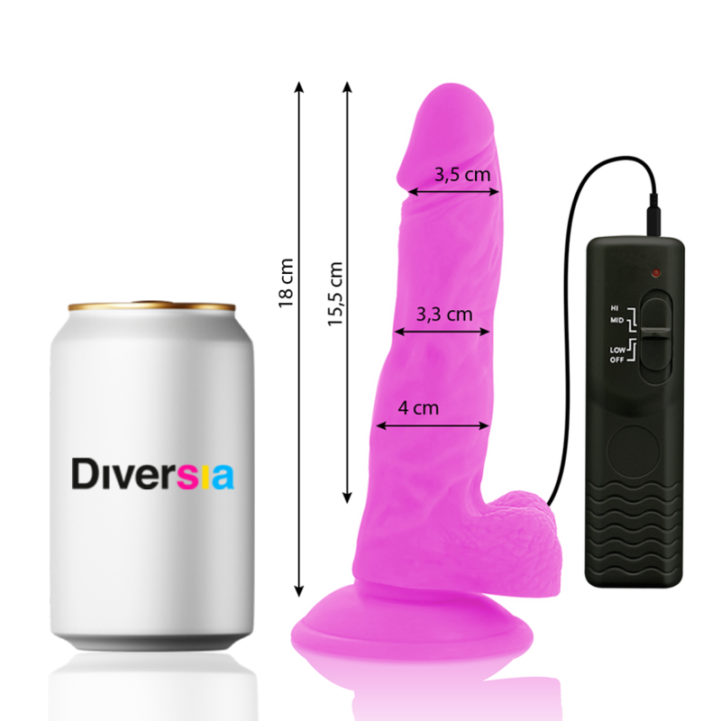 DIVERSIA - DILDO REALISTICO FLEXIBLE CON VIBRACIÓN LILA 18 CM -O- 4 CM DIVERSIA