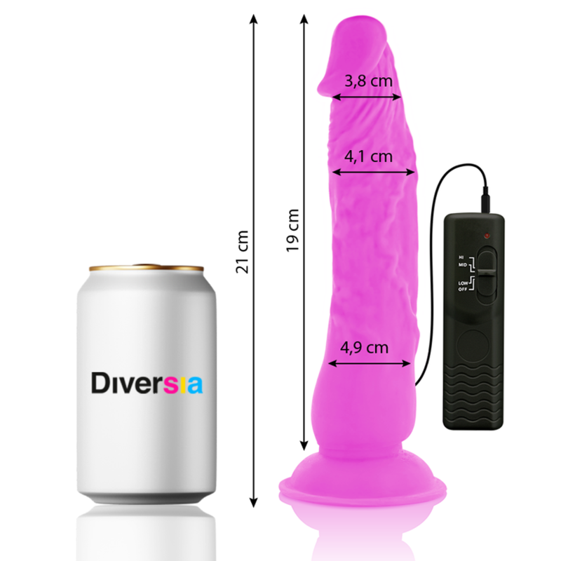 DIVERSIA - DILDO REALÍSTICO FLEXIBLE CON VIBRACIÓN LILA 21 CM -O- 4.9 CM DIVERSIA