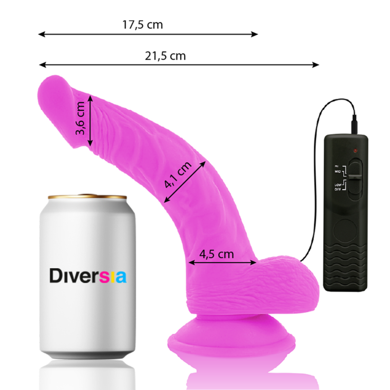 DIVERSIA - DILDO REALÍSTICO FLEXIBLE CON VIBRACIÓN LILA 21.5 CM -O- 4.5 CM DIVERSIA