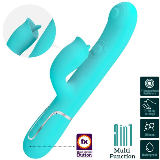 PRETTY LOVE - VIBRADOR RABBIT CON LICKING VERDE AGUA PRETTY LOVE FLIRTATION