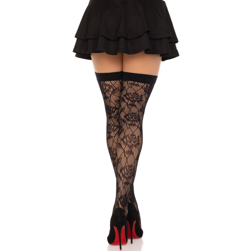 LEG AVENUE - MEDIAS RED ROSAS SILVESTRES NEGRO LEG AVENUE HOSIERY