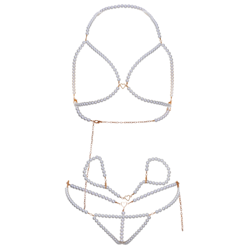 LEG AVENUE - SET SUJETADOR MUÑEQUERAS & TANGA PERLA LEG AVENUE KINK