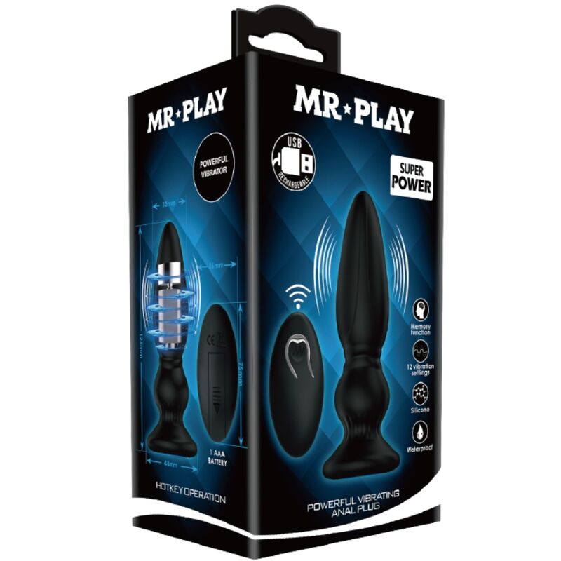 MR PLAY - VIBRADOR POTENTE CONTROL REMOTO ANAL PLUG NEGRO MR PLAY