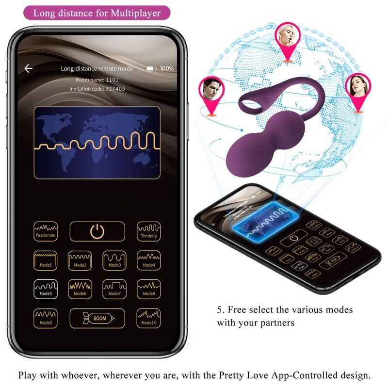PRETTY LOVE - ELVIRA KEGEL BALLS APP CONTROL REMOTO MORADO PRETTY LOVE