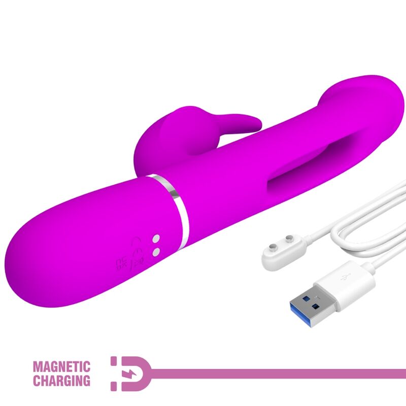 PRETTY LOVE - KAMPAS VIBRADOR RABBIT 3 EN 1 MULTIFUNCIÓN CON LENGUA FUCSIA PRETTY LOVE FLIRTATION