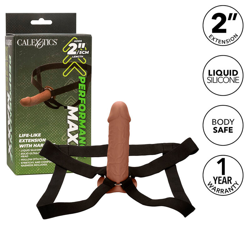CALEXOTICS - PERFORMANCE MAXX EXTENSIÓN REALISTA CON ARNÉS PIEL MORENO CALEXOTICS