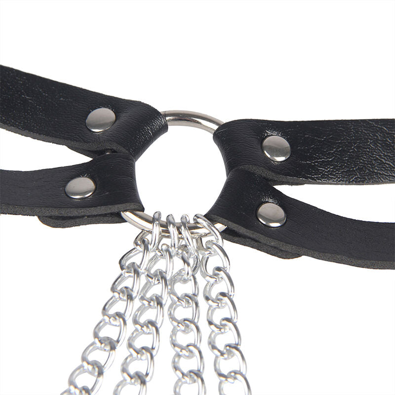 SUBBLIME - CINTURON DE CADENAS ANILLAS CUERO NEGRO TALLA ÚNICA SUBBLIME FETISH