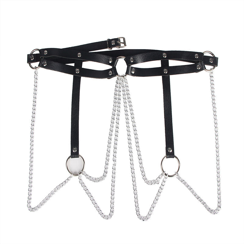 SUBBLIME - CINTURON DE CADENAS ANILLAS CUERO NEGRO TALLA ÚNICA SUBBLIME FETISH