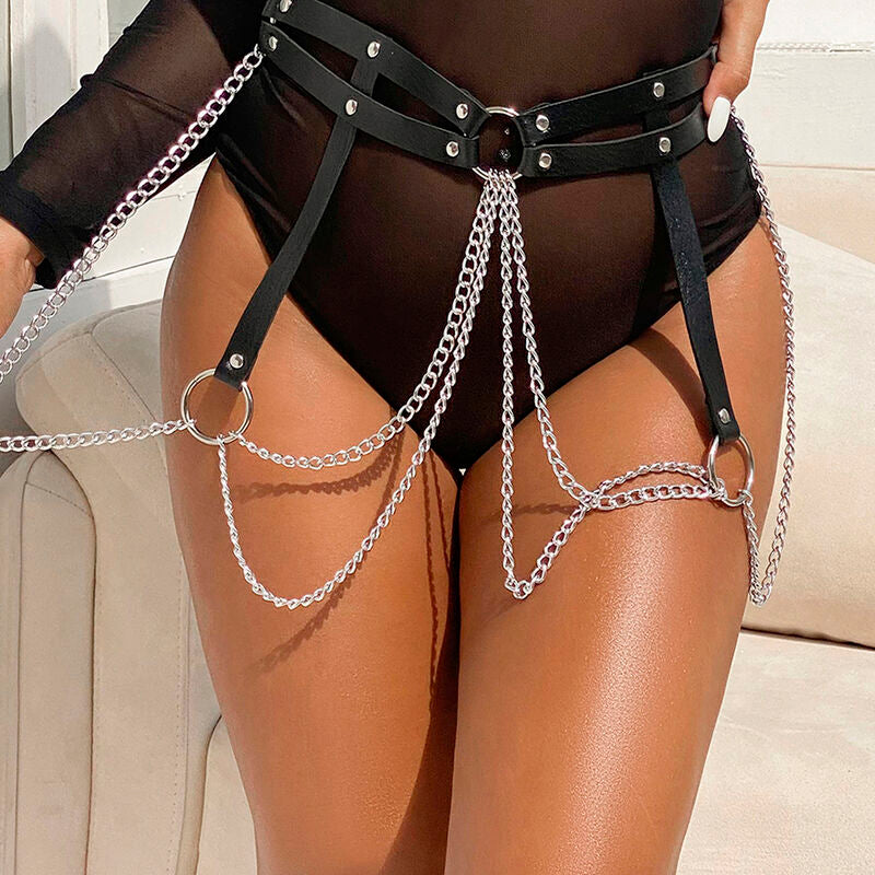 SUBBLIME - CINTURON DE CADENAS ANILLAS CUERO NEGRO TALLA ÚNICA SUBBLIME FETISH