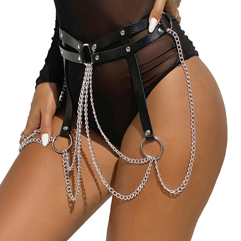 SUBBLIME - CINTURON DE CADENAS ANILLAS CUERO NEGRO TALLA ÚNICA SUBBLIME FETISH
