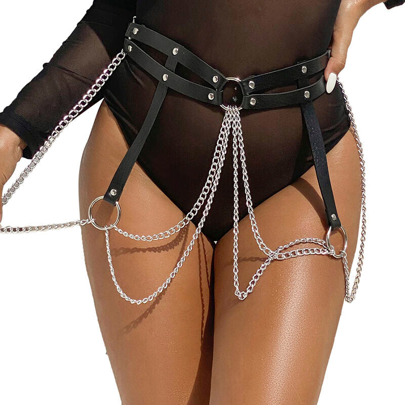 SUBBLIME - CINTURON DE CADENAS ANILLAS CUERO NEGRO TALLA ÚNICA SUBBLIME FETISH