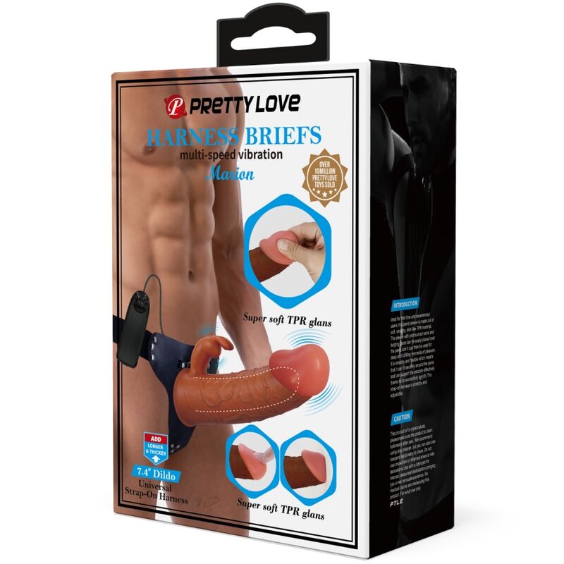 PRETTY LOVE - MARION HARNESS BRIEFS UNIVERSAL CON DILDO VIBRACIÓN 19 CM MULATO PRETTY LOVE