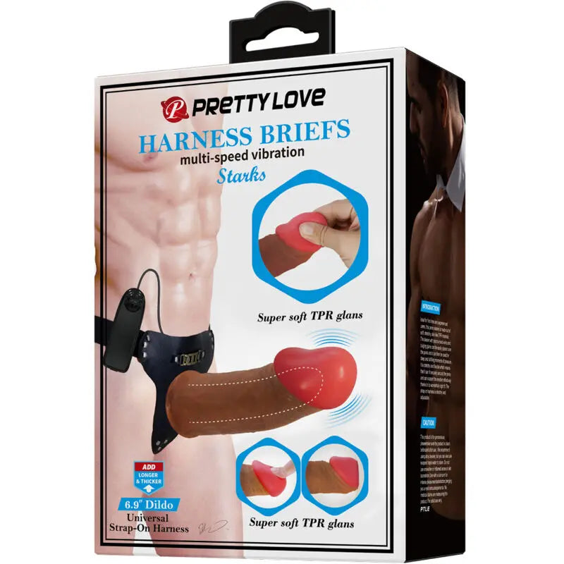 PRETTY LOVE - STARKS HARNESS BRIEFS VIBRACIÓN MULTI-VELOCIDAD DILDO 17,5 CM MULATO PRETTY LOVE