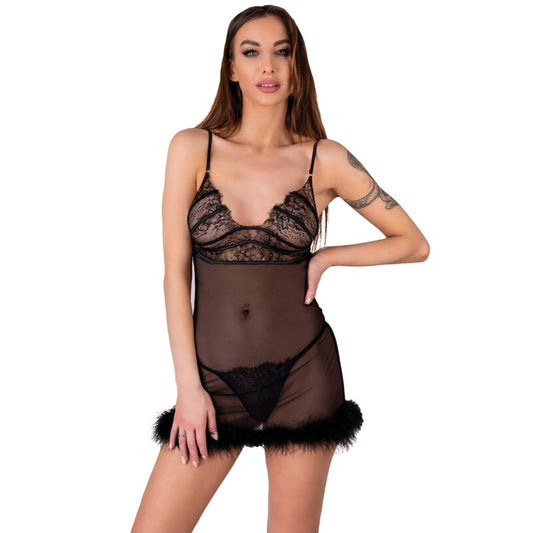 LIVCO CORSETTI FASHION - ZERUNAM SET BABYDOLL + TANGA NEGRO LIVCO CORSETTI SETS