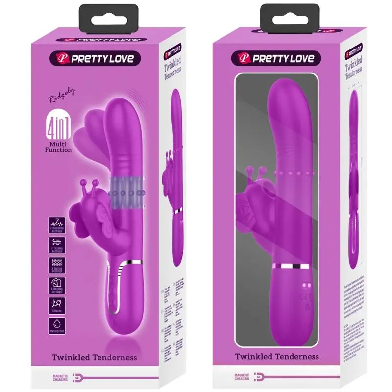 PRETTY LOVE - VIBRADOR RABBIT MULTIFUNCIÓN 4 EN 1 MARIPOSA FUCSIA PRETTY LOVE FLIRTATION