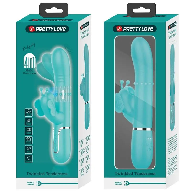 PRETTY LOVE - VIBRADOR RABBIT MULTIFUNCIÓN 4 EN 1 MARIPOSA VERDE AGUA PRETTY LOVE FLIRTATION