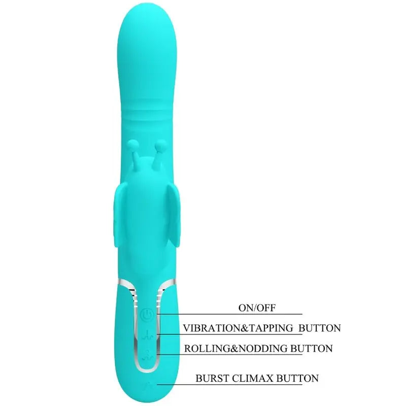PRETTY LOVE - VIBRADOR RABBIT MULTIFUNCIÓN 4 EN 1 MARIPOSA VERDE AGUA PRETTY LOVE FLIRTATION