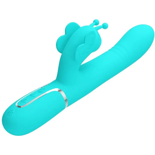 PRETTY LOVE - VIBRADOR RABBIT MULTIFUNCIÓN 4 EN 1 MARIPOSA VERDE AGUA PRETTY LOVE FLIRTATION