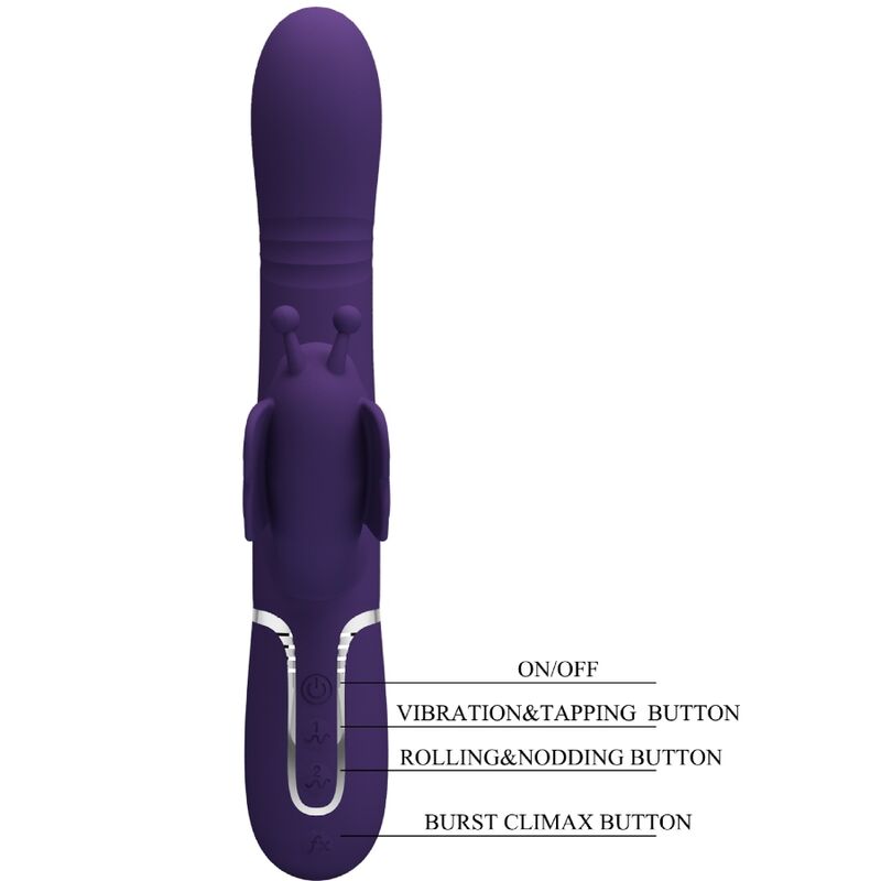 PRETTY LOVE - VIBRADOR RABBIT MULTIFUNCIÓN 4 EN 1 MARIPOSA MORADO PRETTY LOVE FLIRTATION
