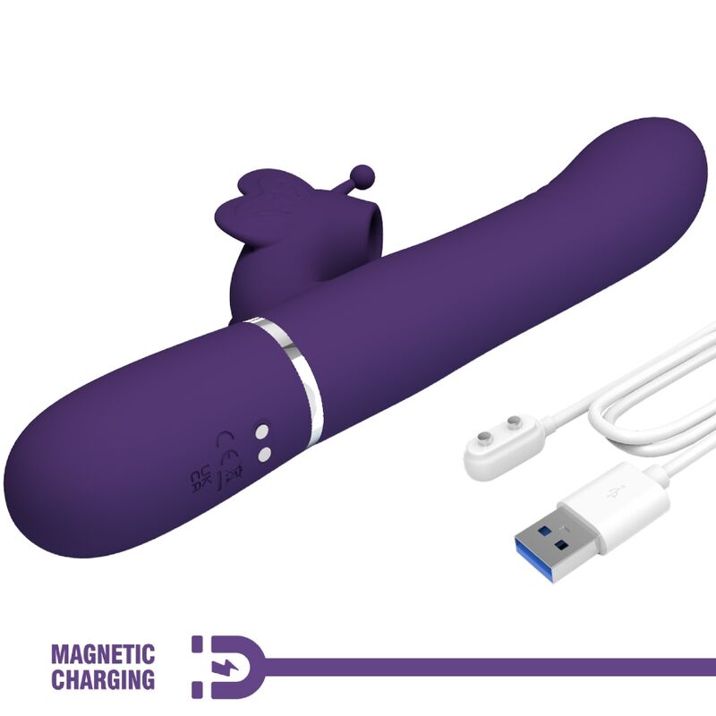 PRETTY LOVE - VIBRADOR RABBIT MULTIFUNCIÓN 4 EN 1 MARIPOSA MORADO PRETTY LOVE FLIRTATION