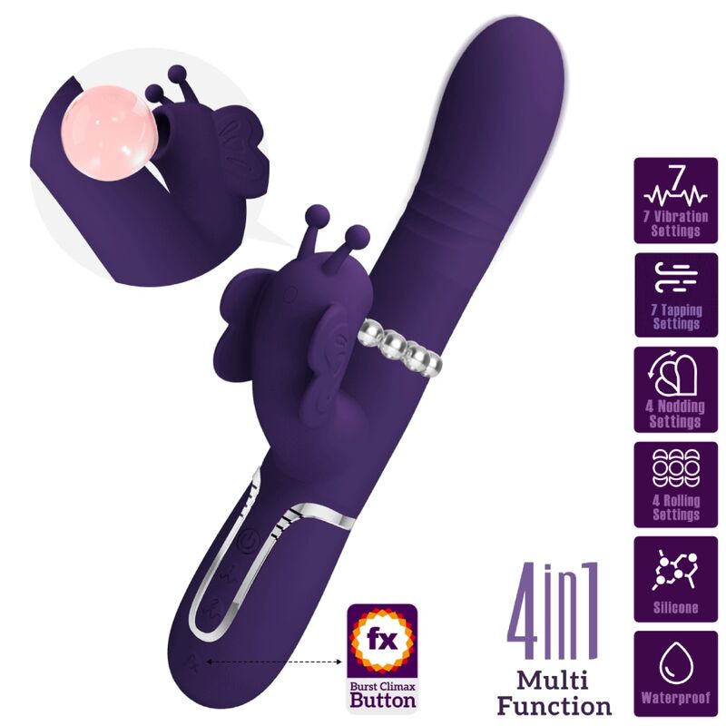 PRETTY LOVE - VIBRADOR RABBIT MULTIFUNCIÓN 4 EN 1 MARIPOSA MORADO PRETTY LOVE FLIRTATION