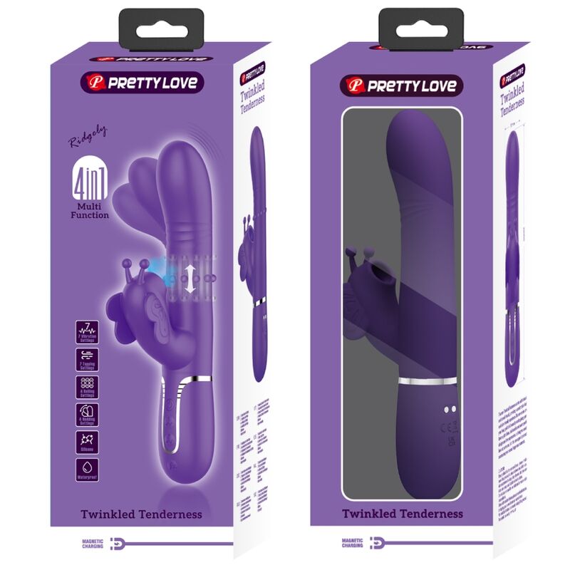 PRETTY LOVE - VIBRADOR RABBIT MULTIFUNCIÓN 4 EN 1 MARIPOSA MORADO PRETTY LOVE FLIRTATION