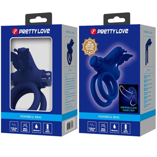 PRETTY LOVE - JAMELE DOBLE ANILLO CON VIBRACIÓN & ESTIMULADOR MARIPOSA AZUL PRETTY LOVE MALE