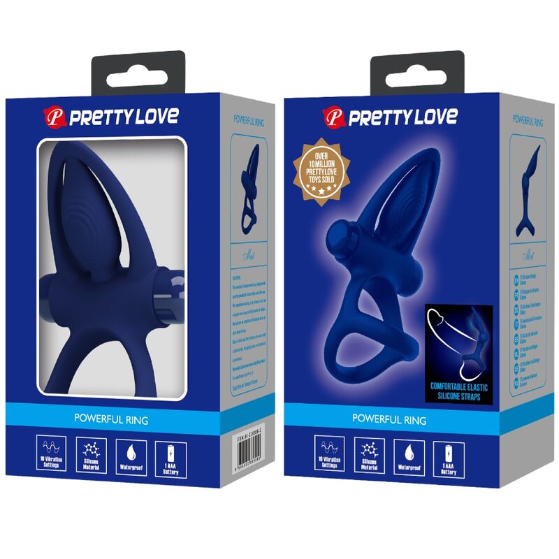 PRETTY LOVE - MAT DOBLE ANILLO CON VIBRACIÓN & ESTIMULADOR AZUL PRETTY LOVE MALE