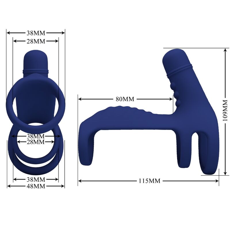 PRETTY LOVE - ELISH ANILLO VIBRADOR CON EXTENSIÓN AZUL PRETTY LOVE MALE