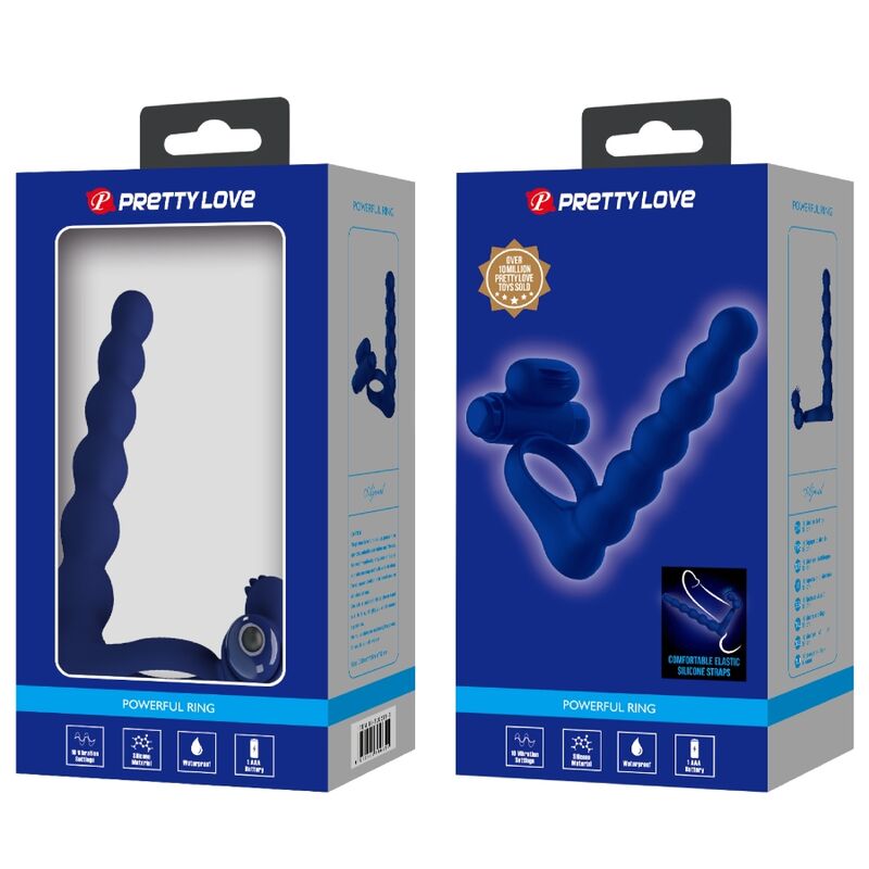 PRETTY LOVE - AJMAL ANILLO VIBRADOR CON PLUG AZUL PRETTY LOVE MALE
