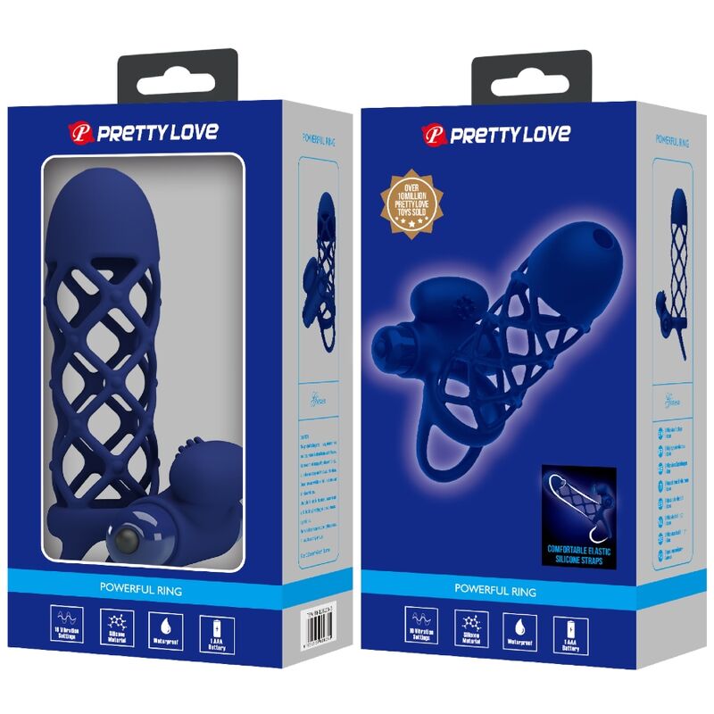 PRETTY LOVE - GIANN ANILLO VIBRADOR CON FUNDA DE SILICONA AZUL PRETTY LOVE MALE