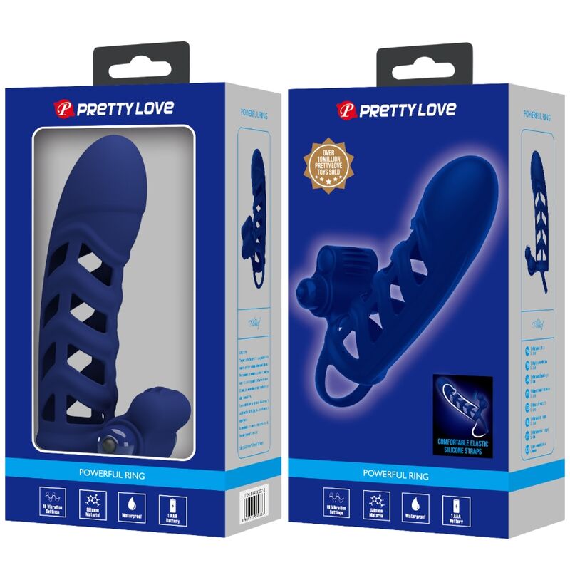 PRETTY LOVE - ALTAF ANILLO VIBRADOR CON FUNDA DE SILICONA AZUL PRETTY LOVE MALE