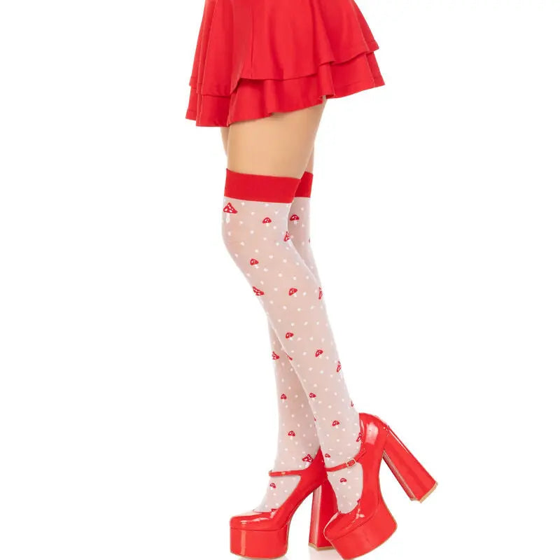 LEG AVENUE - CALCETINES ALTOS CHAMPIÑONES ROJO/BLANCO LEG AVENUE HOSIERY