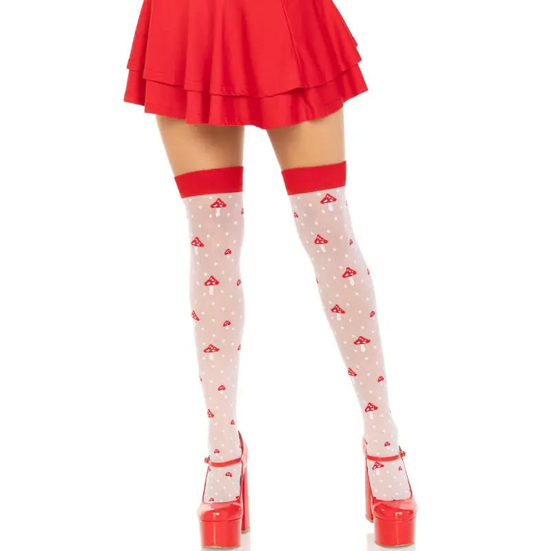 LEG AVENUE - CALCETINES ALTOS CHAMPIÑONES ROJO/BLANCO LEG AVENUE HOSIERY