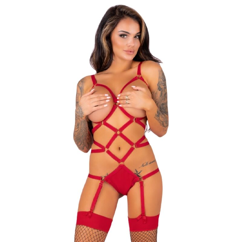 LIVCO CORSETTI FASHION -  THIARA LC 20213 SET BODY + MEDIAS ROJA S/M LIVCO CORSETTI SETS