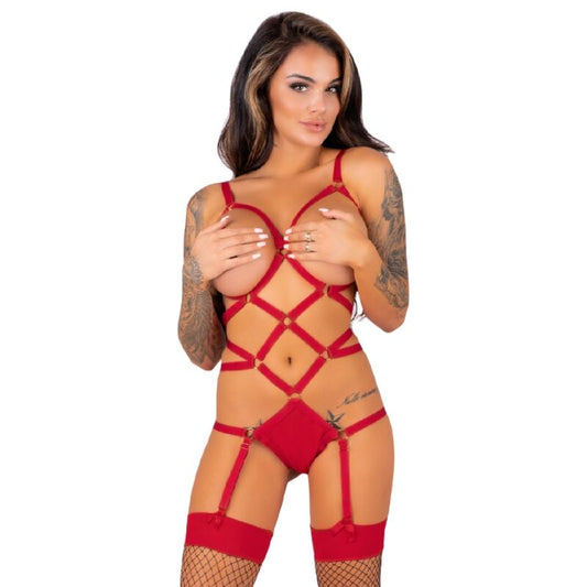 LIVCO CORSETTI FASHION -  THIARA LC 20213 SET BODY + MEDIAS ROJA S/M LIVCO CORSETTI SETS