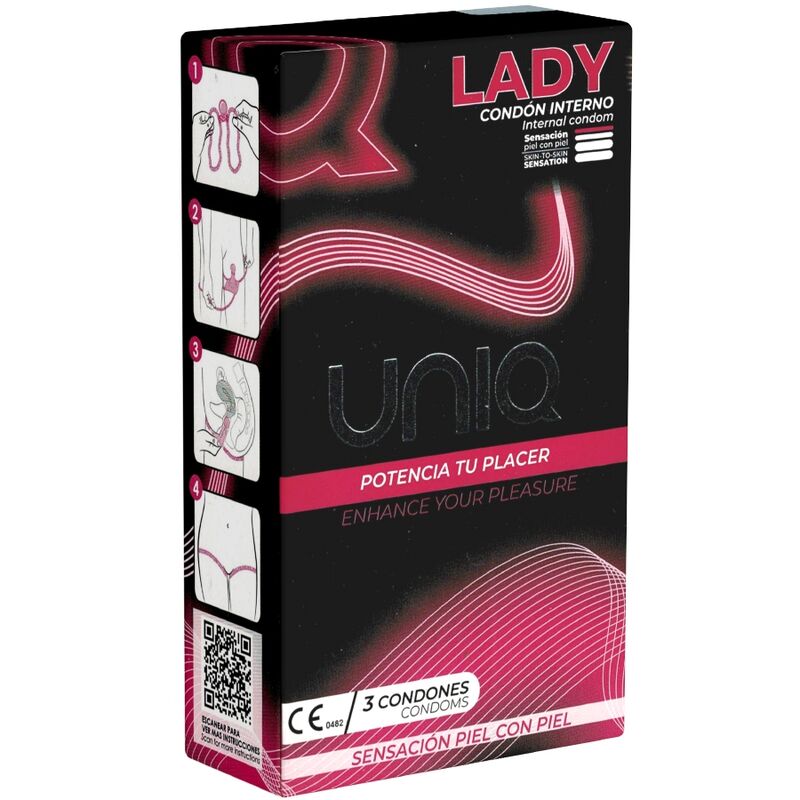 UNIQ -  LADY CONDOM PRESERVATIVOS FEMENINOS CON LIGUERO SIN LATEX 3 UNIDADES UNIQ