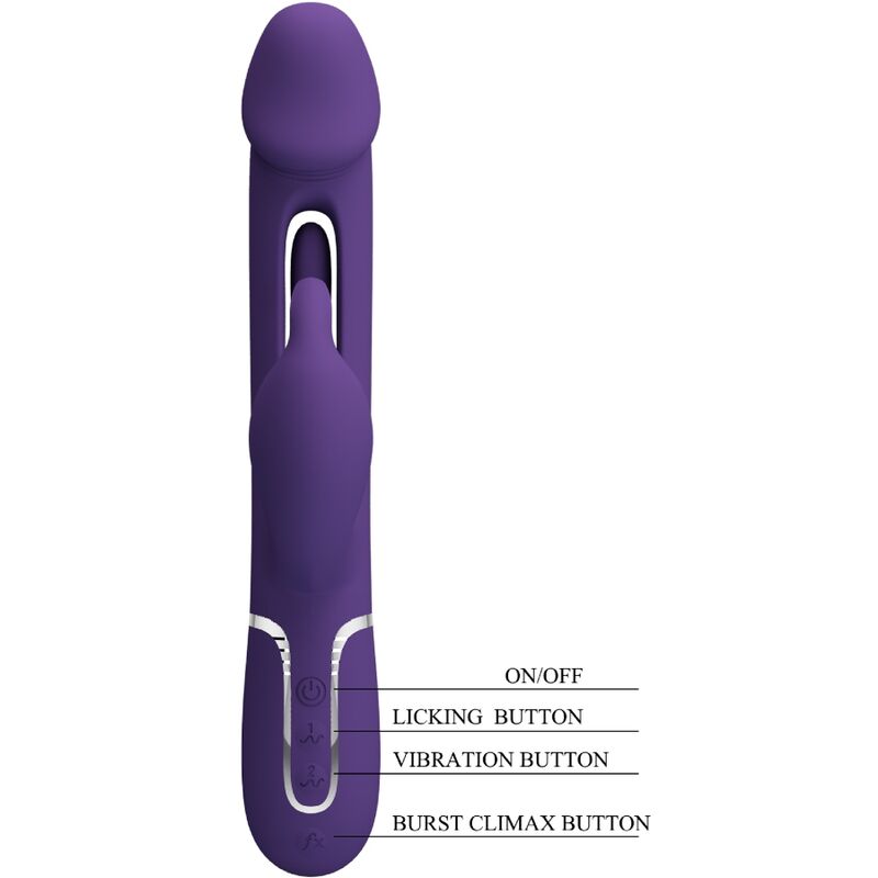 PRETTY LOVE - KAMPAS VIBRADOR RABBIT 3 EN 1 MULTIFUNCIÓN CON LENGUA VIOLETA PRETTY LOVE FLIRTATION