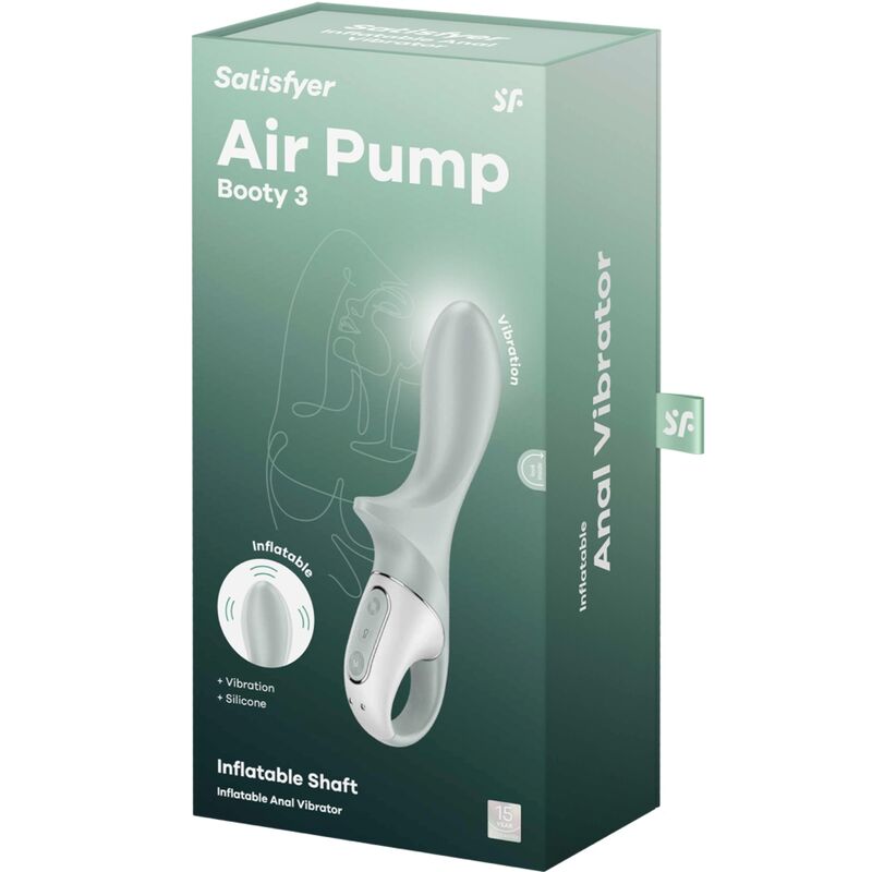 SATISFYER - AIR PUMP BOOTY 3 VIBRADOR ANAL INFLABLE VERDE GRIS SATISFYER VIBRATOR