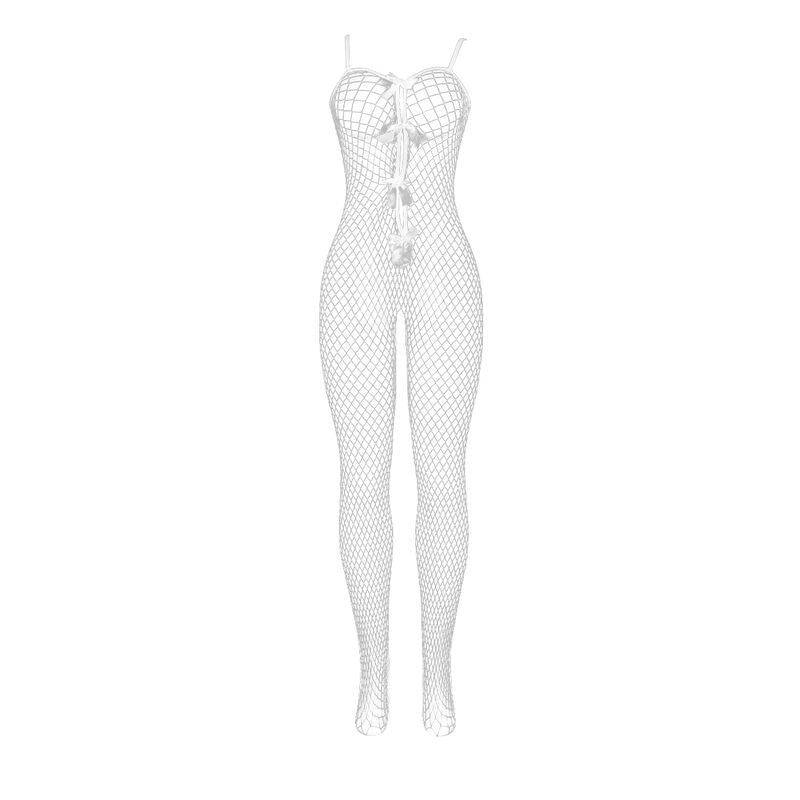 SUBBLIME - 951740 BODYSTOCKING CROTCHLESS DE REJILLA CON LAZOS BLANCO TALLA ÚNICA SUBBLIME BODYSTOCKINGS
