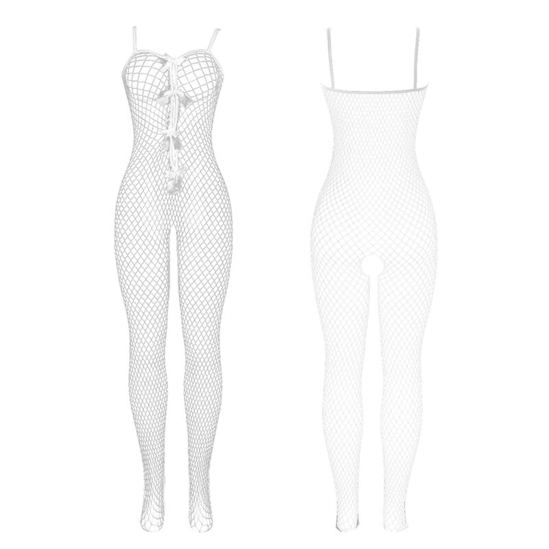 SUBBLIME - 951740 BODYSTOCKING CROTCHLESS DE REJILLA CON LAZOS BLANCO TALLA ÚNICA SUBBLIME BODYSTOCKINGS